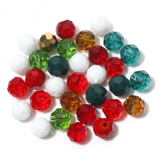 Bild von Glas Weihnachten Perlen Rund Zufällig Mix Facettiert ca. 8mm D., Loch: 1.4mm, 1 Packung (ca. 100 Stück/Packung)