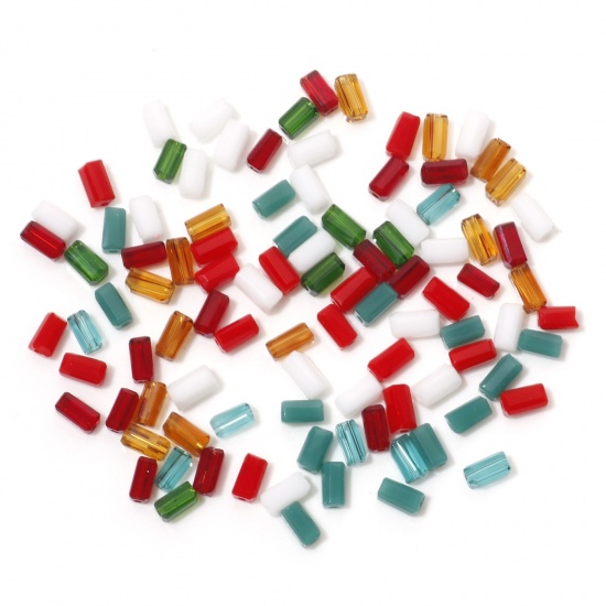 Immagine di Vetro Sciolto Natale Perline Rettangolo A Random Sezione Circa 5mm x 2.5mm, Foro: Circa 0.8mm, 1 Pacchetto (Circa 100 Pezzi/Pacchetto)