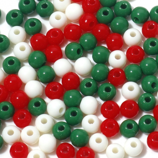 Bild von Acryl Weihnachten Perlen Zufällig Mix Rund ca. 6mm D., Loch:ca. 1.6mm, 1 Packung 100 Stück/Paket)