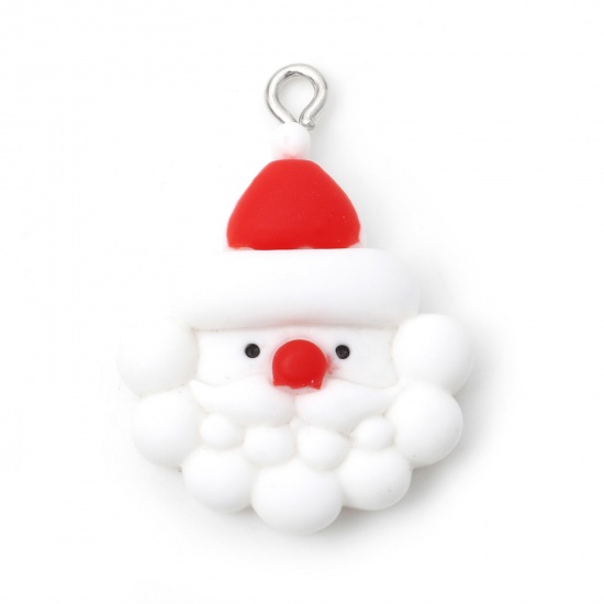 Immagine di Resina Natale Ciondoli Babbo Natale Tono Argento Bianco 3.1cm x 2.2cm, 10 Pz