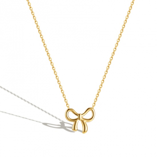 Immagine di 304 Acciaio Inossidabile Elegante Cavo Catena Collana Oro Placcato Cravatta a Farfalla 45cm Lunghezza, 1 Pz