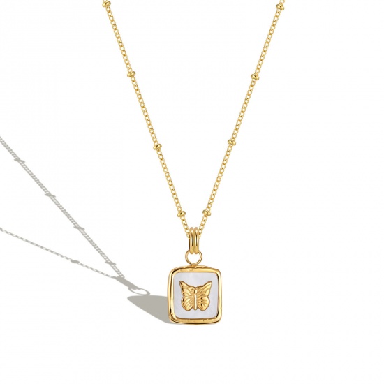 Bild von 304 Edelstahl Stilvoll Gliederkette Kette Halskette Vergoldet Weiß Rechteck Schmetterling 45cm lang, 1 Strang