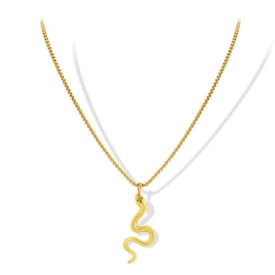 Immagine di 304 Acciaio Inossidabile Elegante Cavo Catena Collana Oro Placcato Serpente 45cm Lunghezza, 1 Pz