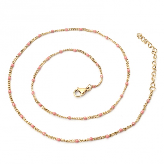 Immagine di 304 Acciaio Inossidabile Catena a Maglia Cubana Collana Oro Placcato Rosa Smalto 45cm Lunghezza, 1 Pz