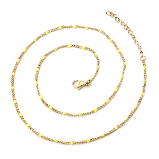 Imagen de 304 Acero Inoxidable Cadena de Eslabones Cubanos Collares Chapado en Oro Amarillo Fluorescente Esmalte 45cm longitud, 1 Unidad