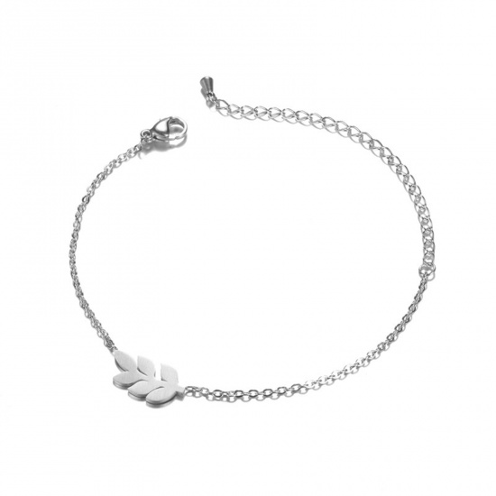 Bild von 304 Edelstahl Stilvoll Erbskette Kette Armband Silberfarbe Blätter 14.5cm lang, 1 Strang
