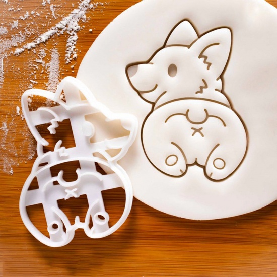 Picture of Plastic Modeling Clay Tools Baked Biscuit Mold Cutter White Dog Animal 8.9cm x 7.3cm, 1 Piece