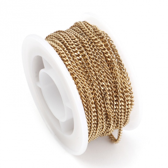Bild von 304 Edelstahl Panzerkette Kette Vergoldet 3x2.2mm, 1 Rolle (ca. 5 M/Rolle)