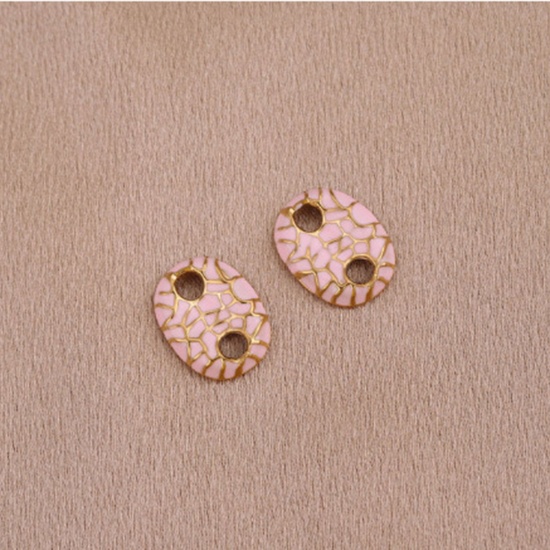 Bild von 304 Edelstahl Verbinder Schweinenase Vergoldet Rosa Emaille 11.5mm x 16.5mm, 1 Stück