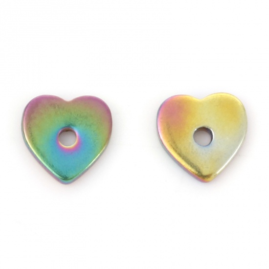 Immagine di 304 Acciaio Inossidabile Perline Distanziatrici per Gioielli Fai-da-te che Fanno Risultati Cuore Colore Arcobaleno Placcato 6mm x 6mm, 10 Pz