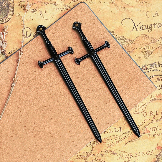Picture of Zinc Based Alloy Religious Pendants Black Cross 8cm x 2.5cm, 10 PCs