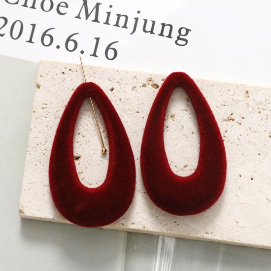 Bild von Resin Geometry Series Pendants Drop Wine Red Flocking 4.5cm x 2.6cm, 10 PCs