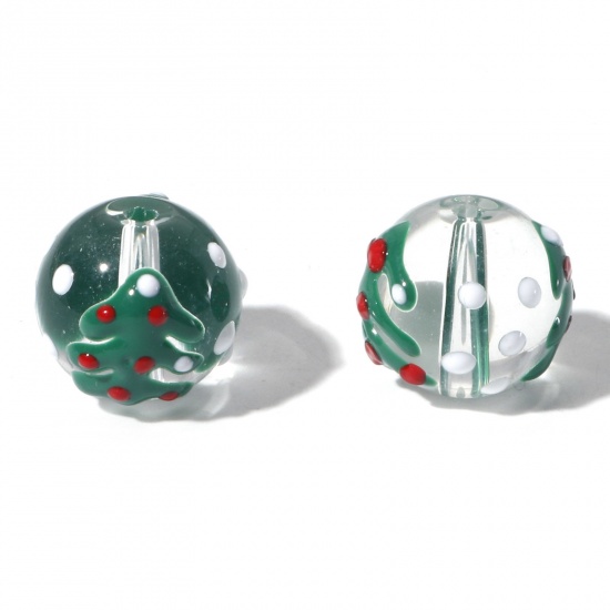Bild von Muranoglas Perlen Rund Grün Weihnachten Weihnachtsbaum Emaille ca 14mm D., Loch:ca. 1.5mm, 5 Stück