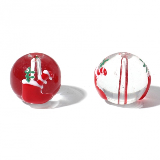 Imagen de Cuentas Vidrio Murano de Ronda , Rojo , Calceta de Navidad Esmalte 14mm Diámetro, Agujero: acerca de 1.5mm, 5 Unidades