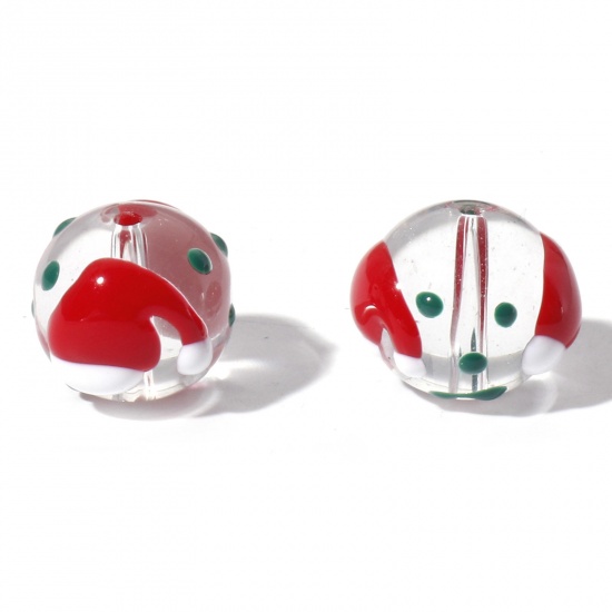 Imagen de Cuentas Vidrio Murano de Ronda , Rojo , Sombreros de Navidad Esmalte 14mm Diámetro, Agujero: acerca de 1.5mm, 5 Unidades