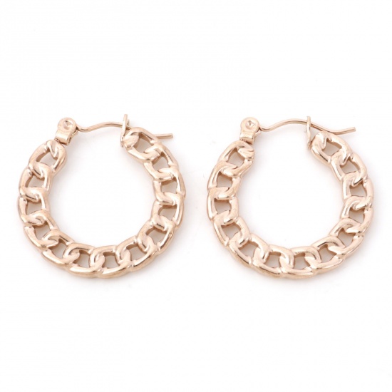 Bild von 316 Stainless Steel Earrings Rose Gold Link Chain Circle Ring 24mm x 22mm, Post/ Wire Size: (21 gauge), 1 Pair