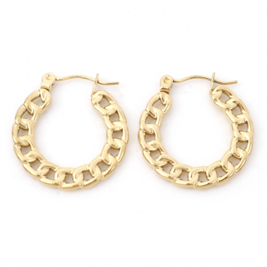 Bild von 316 Stainless Steel Earrings Gold Plated Link Chain Circle Ring 24mm x 22mm, Post/ Wire Size: (21 gauge), 1 Pair