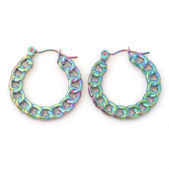 Bild von 316 Stainless Steel Earrings Multicolor Link Chain Circle Ring 24mm x 22mm, Post/ Wire Size: (21 gauge), 1 Pair