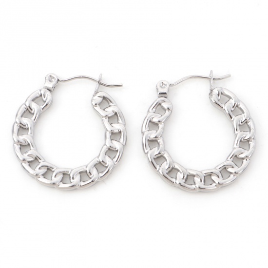 Bild von 316 Stainless Steel Earrings Silver Tone Link Chain Circle Ring 24mm x 22mm, Post/ Wire Size: (21 gauge), 1 Pair