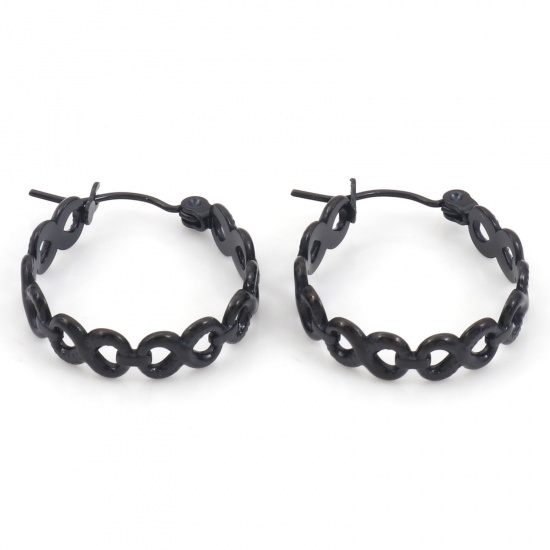 Bild von 316 Edelstahl Ohrreifen Schwarz Ring Symbol von Unendlich Hohl 22mm x 21mm, Drahtstärke: (21 gauge), 1 Paar