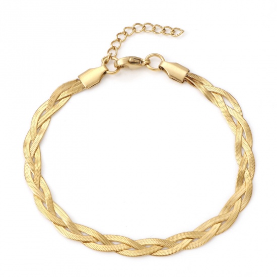 Picture of 304 Stainless Steel Snake Chain Bracelets Gold Plated Braided 18.5cm(7 2/8") long, 1 Piece