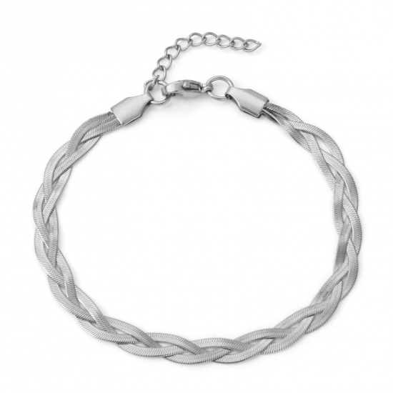 Picture of 304 Stainless Steel Snake Chain Bracelets Silver Tone Braided 18.5cm(7 2/8") long, 1 Piece