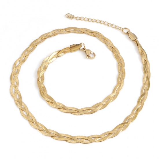 Imagen de 304 Acero Inoxidable Cadena Serpiente Collares Trenzado Chapado en Oro 45cm longitud, 1 Unidad