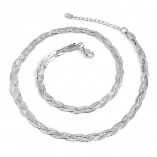 Imagen de 304 Acero Inoxidable Cadena Serpiente Collares Trenzado Tono de Plata 45cm longitud, 1 Unidad