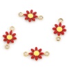 Picture of 304 Stainless Steel Connectors Gold Plated Red Daisy Flower Enamel 13mm x 7.5mm, 10 PCs