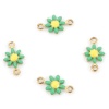 Picture of 304 Stainless Steel Connectors Gold Plated Green Daisy Flower Enamel 13mm x 7.5mm, 10 PCs