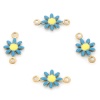 Picture of 304 Stainless Steel Connectors Gold Plated Peacock Blue Daisy Flower Enamel 13mm x 7.5mm, 10 PCs