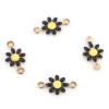 Picture of 304 Stainless Steel Connectors Gold Plated Black Daisy Flower Enamel 13mm x 7.5mm, 10 PCs