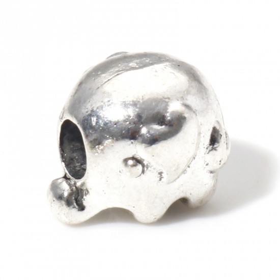 亜鉛合金 ヨーロピアン風 ラージホールチャームビーズ 大穴ビーズ 銀古美 象 12mm x 10mm、 穴：約 3.6mm、 30 個 の画像