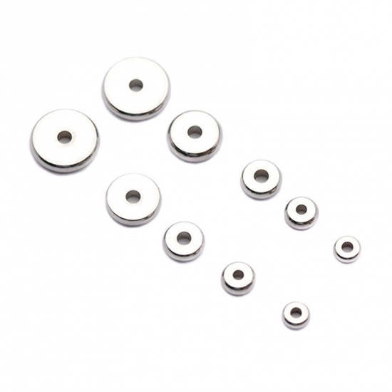 Immagine di 304 Stainless Steel Spacer Beads Flat Round Silver Tone 5mm Dia., 50 PCs