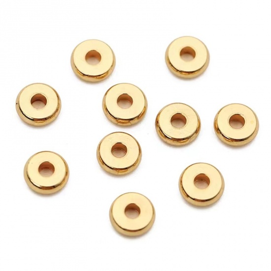 Immagine di 304 Stainless Steel Spacer Beads Flat Round Gold Plated 4mm Dia., 50 PCs