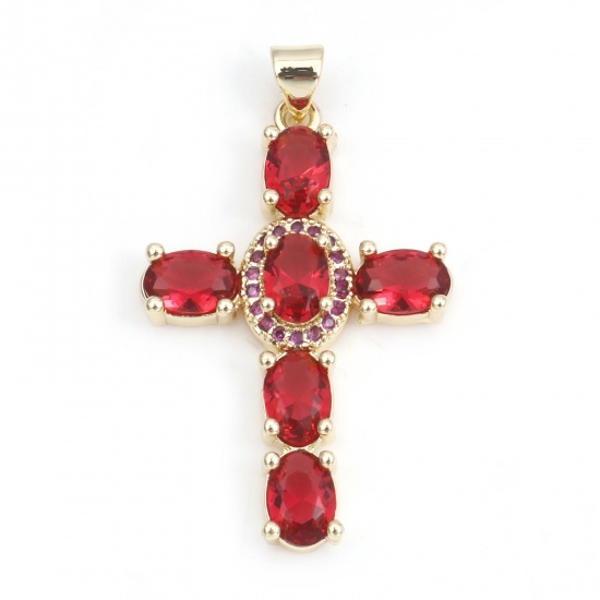 Immagine di Rame Religione Ciondoli Oro Placcato Rosso Prugna Croce 4cm x 2.3cm, 1 Pz