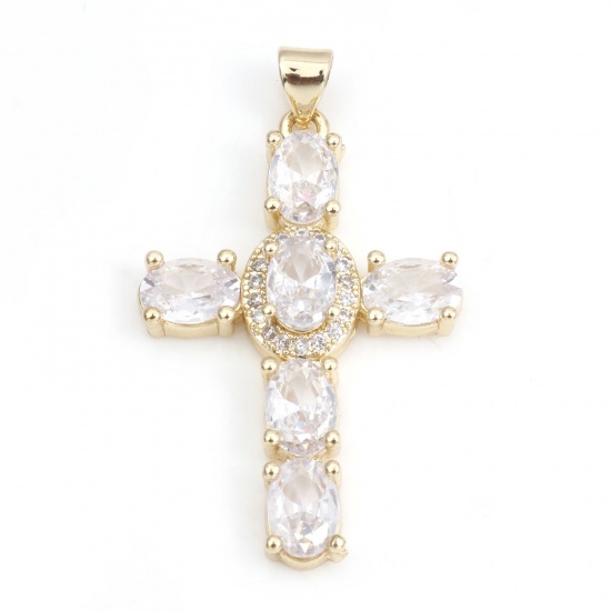 Immagine di Rame Religione Ciondoli Oro Placcato Trasparente Croce 4cm x 2.3cm, 1 Pz