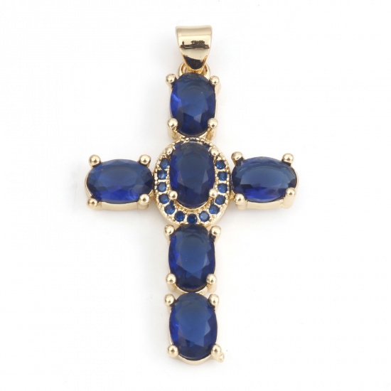 Immagine di Rame Religione Ciondoli Oro Placcato Blu Scuro Croce 4cm x 2.3cm, 1 Pz