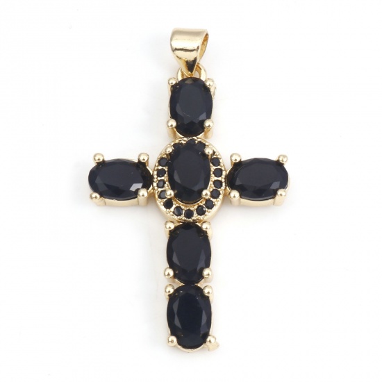 Immagine di Rame Religione Ciondoli Oro Placcato Nero Croce 4cm x 2.3cm, 1 Pz
