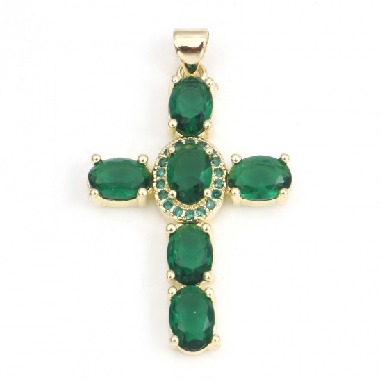 Immagine di Rame Religione Ciondoli Oro Placcato Verde Croce 4cm x 2.3cm, 1 Pz