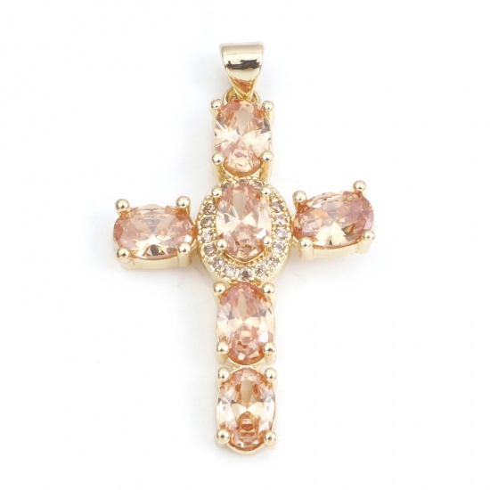 Immagine di Rame Religione Ciondoli Oro Placcato Champagne Croce 4cm x 2.3cm, 1 Pz