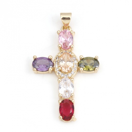 Immagine di Rame Religione Ciondoli Oro Placcato Multicolore Croce 4cm x 2.3cm, 1 Pz