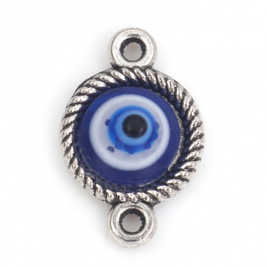 Imagen de Zamak Religión Conectores Ronda Plata Antigua Azul Mal de ojo Con Cabochons de la Resina 13mm x 8.5mm, 10 Unidades
