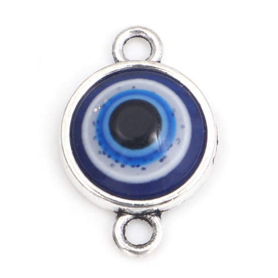 Imagen de Zamak Religión Conectores Ronda Plata Antigua Azul Mal de ojo Con Cabochons de la Resina 19mm x 12mm, 10 Unidades
