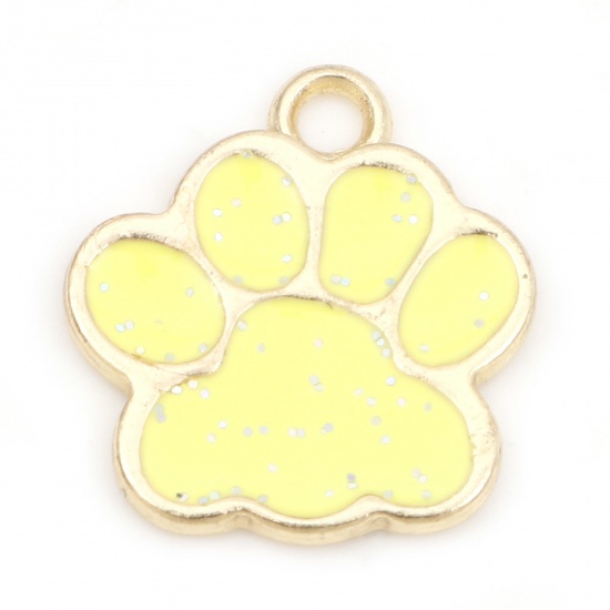 Bild von Zinklegierung Haustier Denkmal Charms Hundepfote Klaue Vergoldet Gelb Emaille 17mm x 16mm, 20 Stück