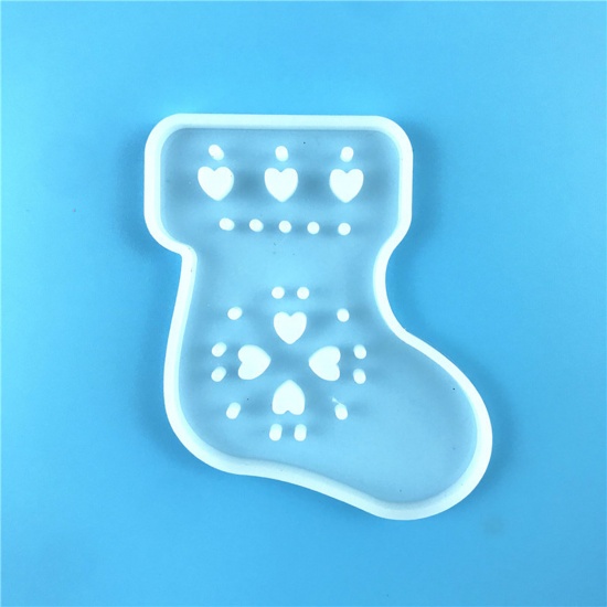 Bild von Silicone Christmas Resin Mold For Key Ring Pendant Jewelry Making Sock White 8.4cm x 7.5cm, 1 Piece