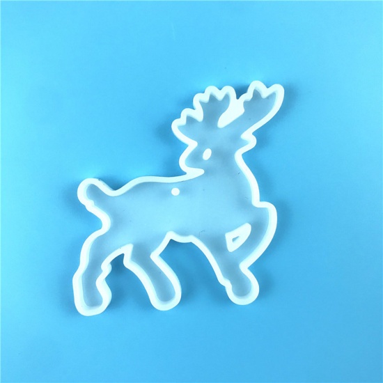 Bild von Silicone Christmas Resin Mold For Key Ring Pendant Jewelry Making Pere David's Deer White 8.3cm x 8.3cm, 1 Piece