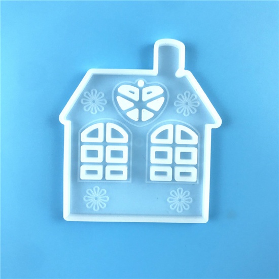 Bild von Silicone Christmas Resin Mold For Key Ring Pendant Jewelry Making House White 8.6cm x 7.5cm, 1 Piece