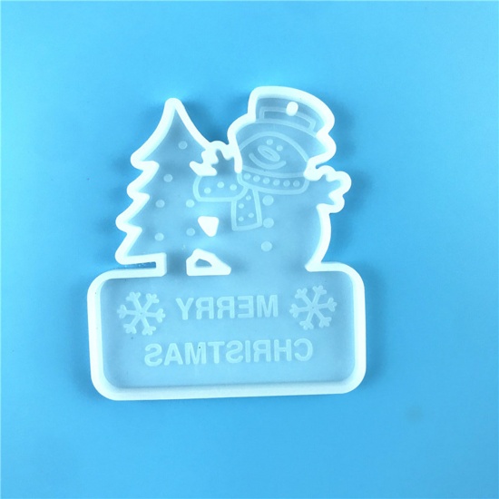 Bild von Silicone Christmas Resin Mold For Key Ring Pendant Jewelry Making Christmas Snowman Christmas Tree White 8.5cm x 7.6cm, 1 Piece