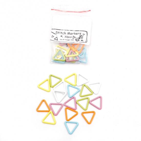 Immagine di Lega di Zinco Marcatori di Punto a maglia Triangolo A Random Pittura 13mm x 12mm, 1 Pacchetto （ 30 PCs/Set)